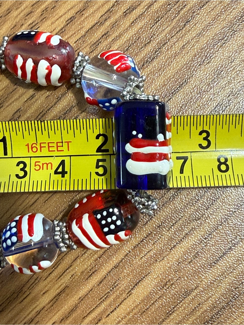 July 4, Patriotic Bead Bracelet. Each bead has a painted Flag. 8” un-stretched - Picture 5 of 5